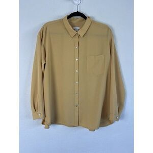 J. Jill Women's Petite Large Yellows Blouse Button-Up Shirt Long Sleeve